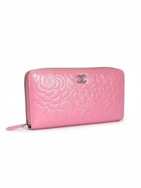 Chanel Pink Camellia Zip Wallet | Auth Card + Receipt | Lambskin CC Logo